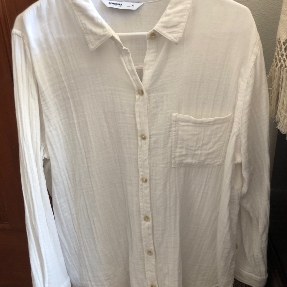 Sonoma White Gauzy Long Sleeve Blouse XL